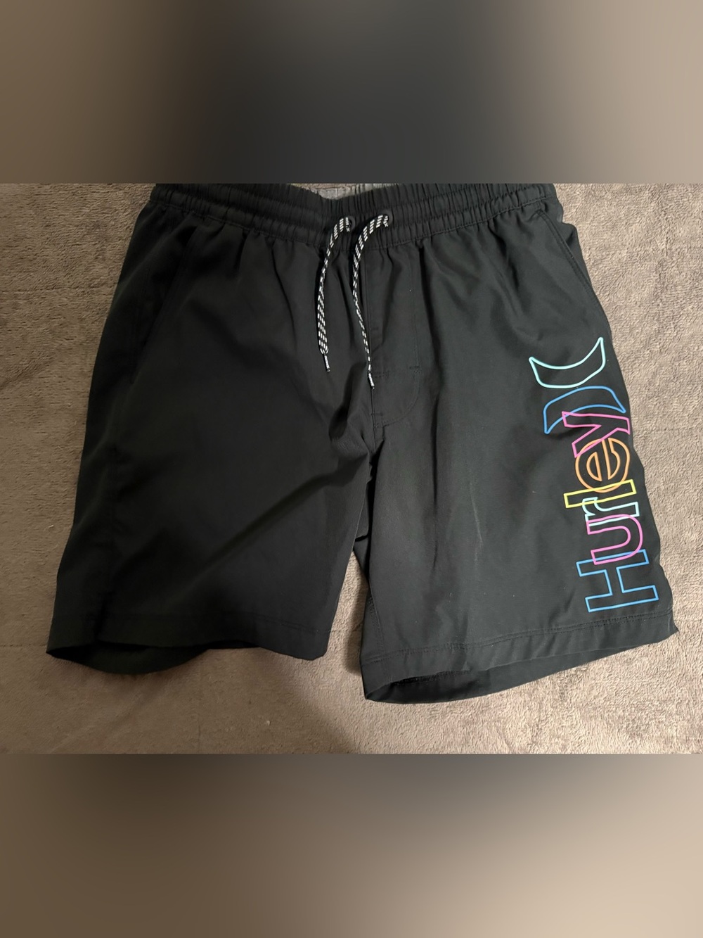 Hurley Black Swim Trunks with Multicolor Logo Accent
